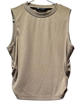 Pretty Garden Ribbed Sleeveless Tank Top - Beige